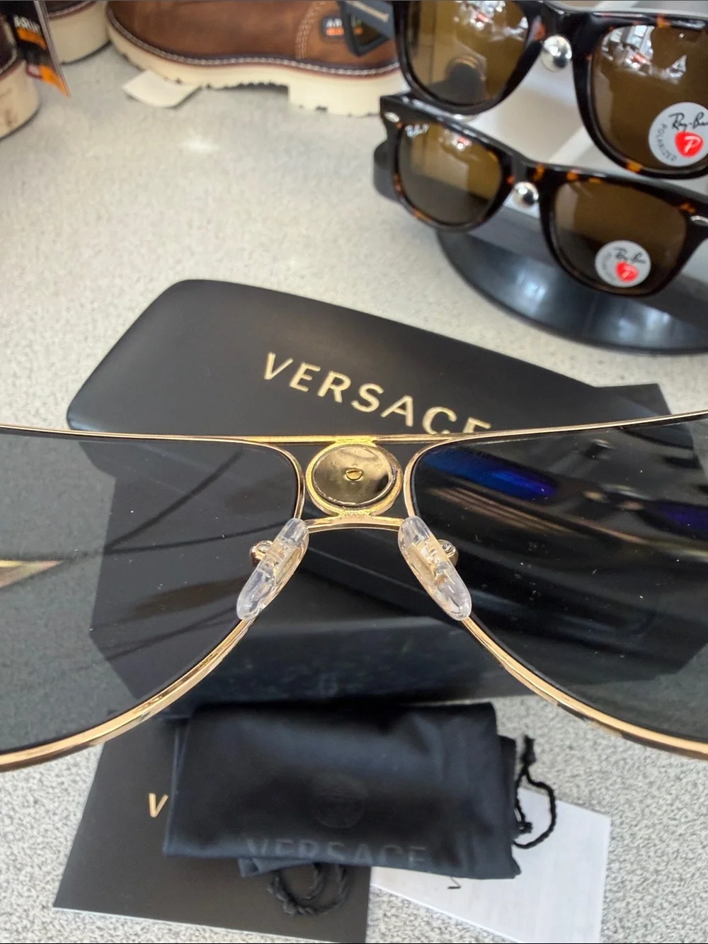 Versace Gold Frame Black Lens Aviator Sunglasses with Medusa Crest
